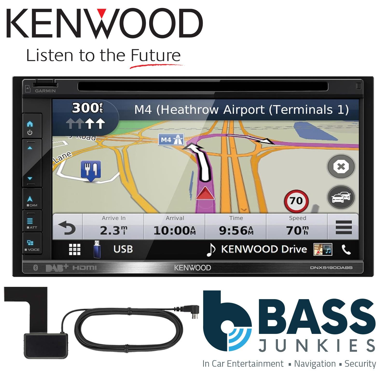 Kenwood DNX5190DABS - 6.8” DAB CD/DVD Navigation Bluetooth Car Stereo Aerial