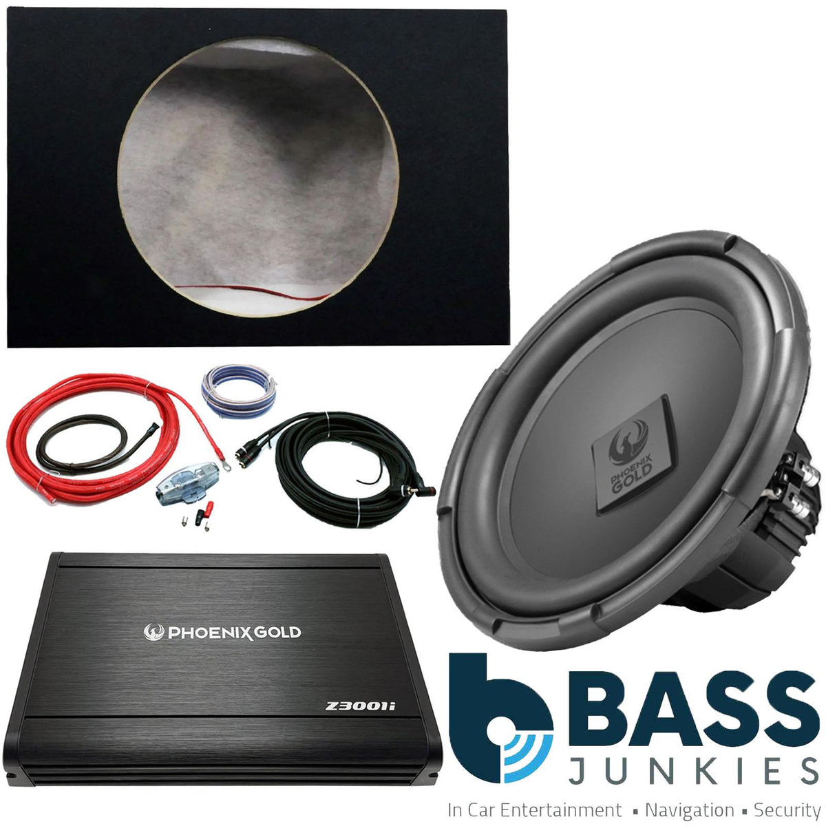 Phoenix Gold 12" 400W Subwoofer Z3001i 300W Amp 12" Box & 8AWG Wiring Kit