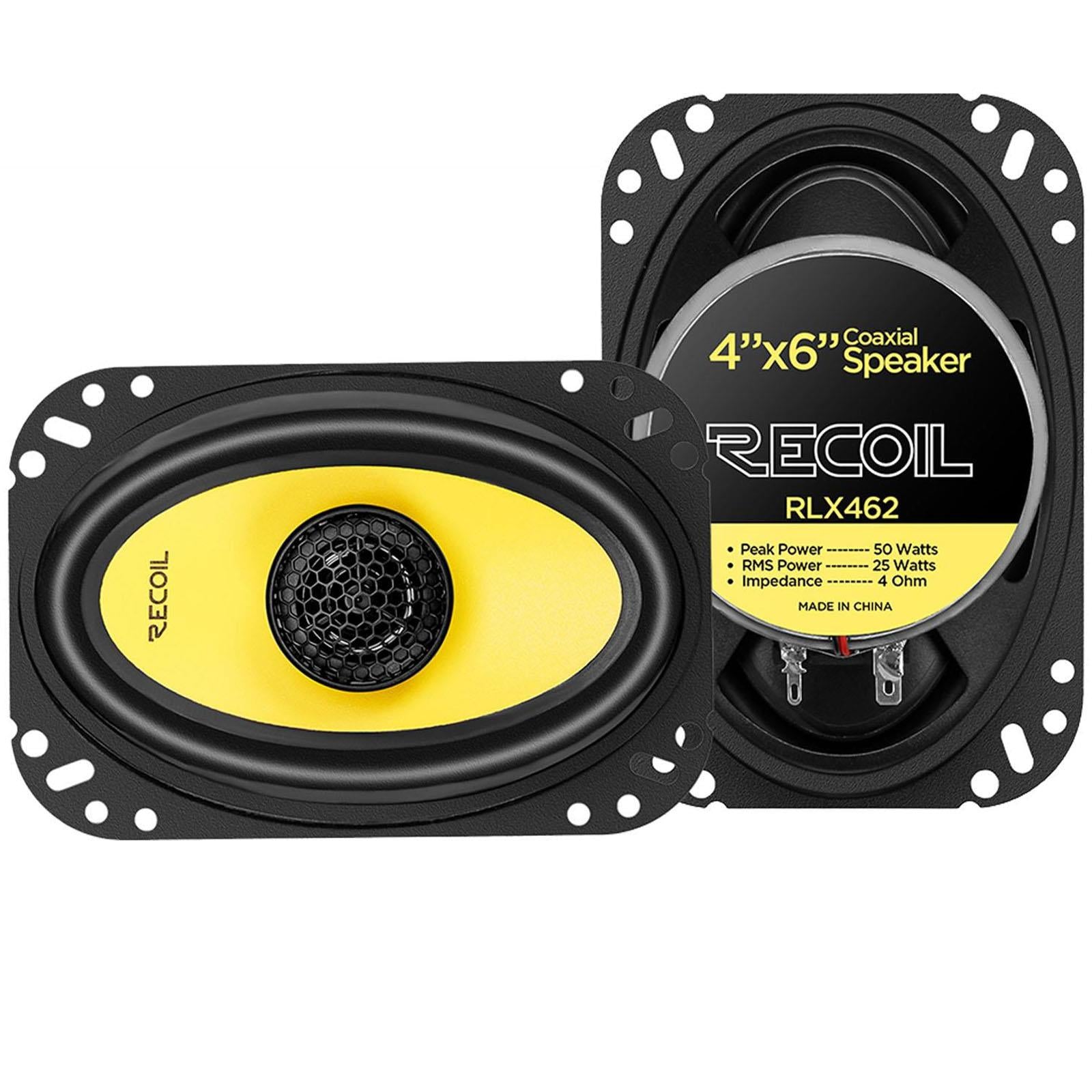 Recoil RLX462 - 100 Watts 4x6" Inch 2 Way Coaxial Car Door Speakers Pair