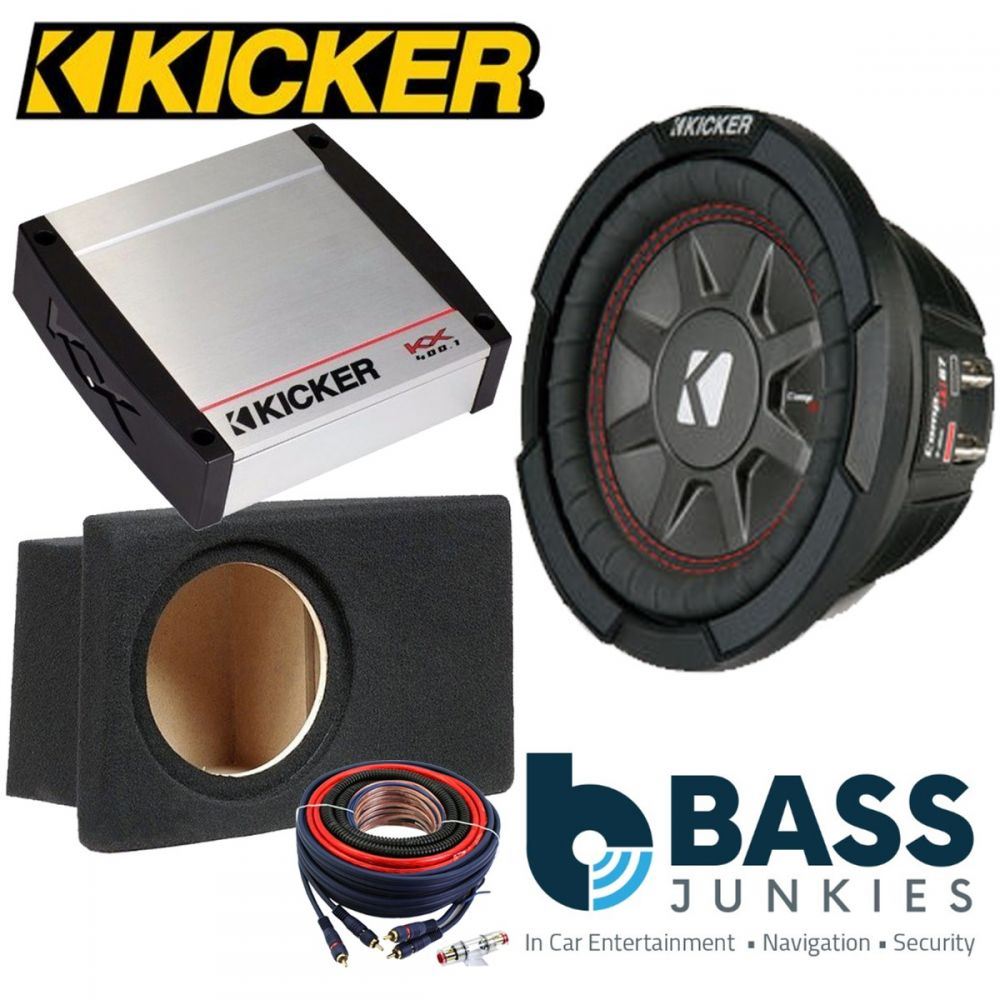 Audi A4 B5 1995-2001 Kicker CWCS104 - CompC 10" 25cm 500 Watts Car Subwoofer Custom Bass Box Kit & Kicker KX400.1 400 Watts Monoblock Class D Car Amplifier