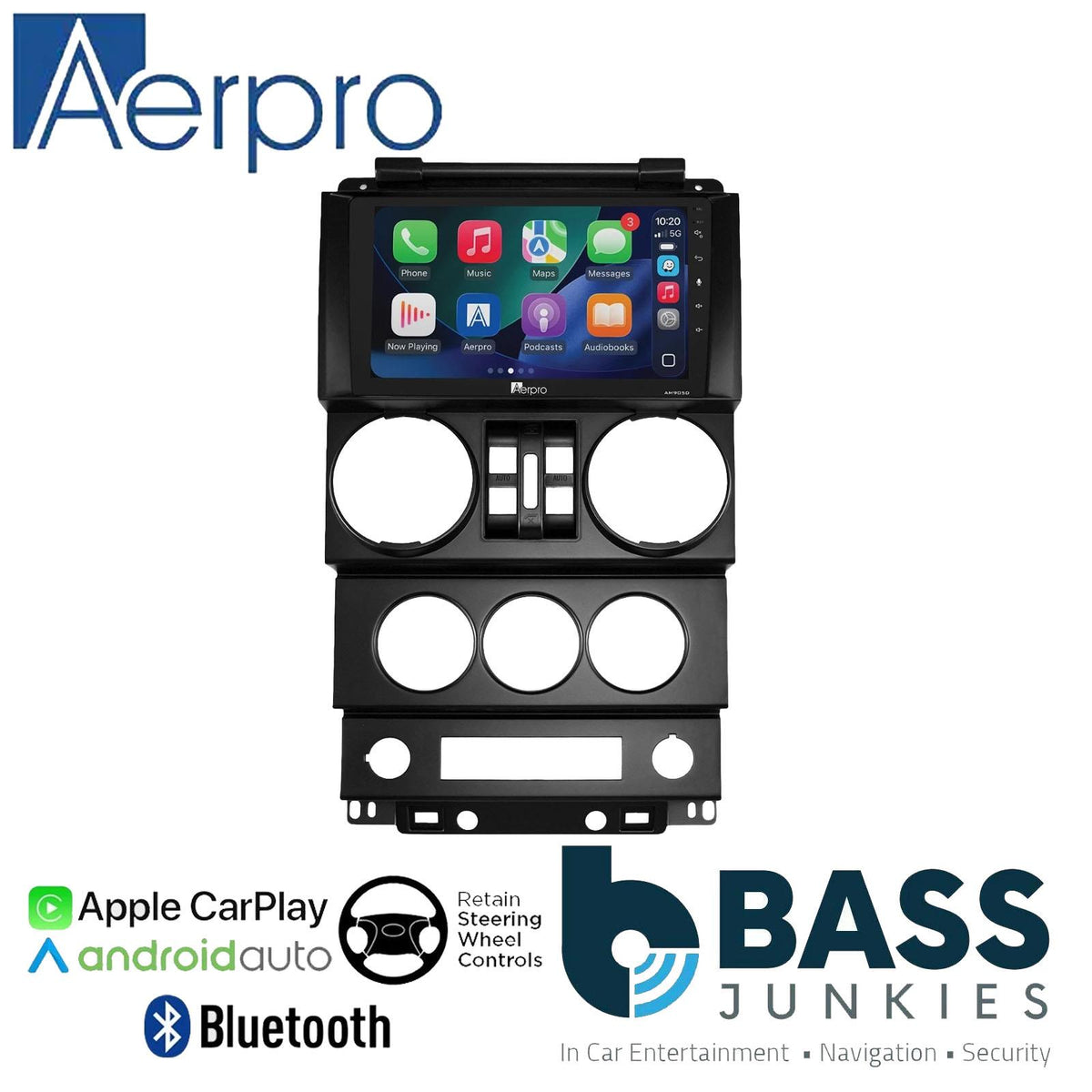 Aerpro 9" DAB CarPlay Android Car Stereo Kit For Jeep Wrangler Rubicon 08-10