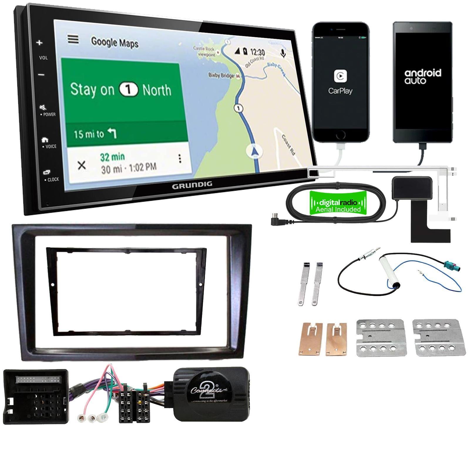 Grundig 6.8" Apple Android Double Din Stereo Fitting Kit + Steering Wheel Stalk Controls to fit Vauxhall Antara 2006-10 | Vauxhall Corsa 2006-09 | Vauxhall Zafira 2005-14 | Vauxhall Astra 2004-10