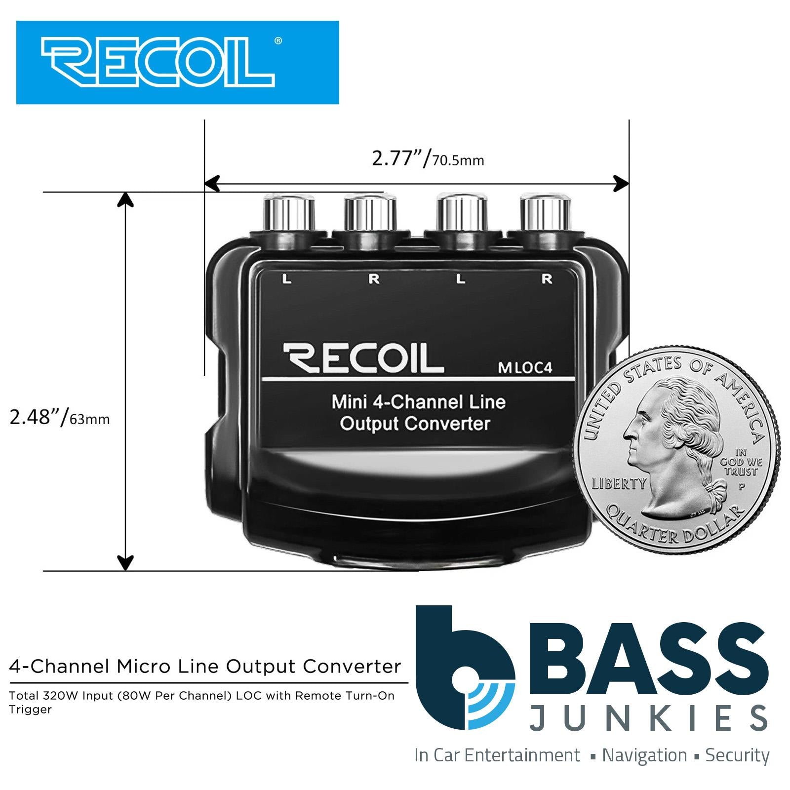 Recoil MLOC4 - Car Stereo High to Low 4 Channel Speaker to RCA Phono Convertor