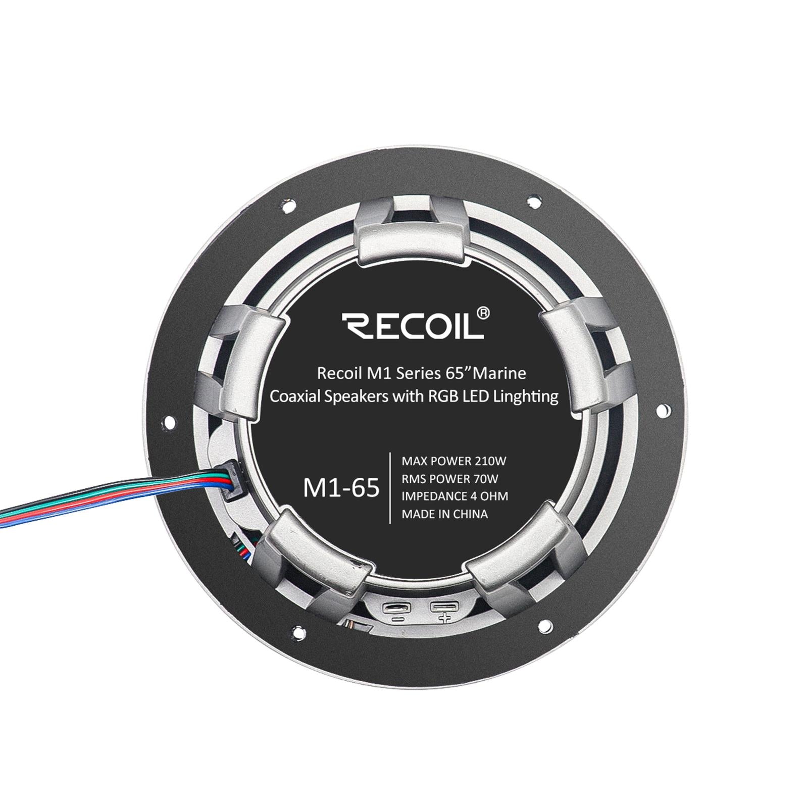 Recoil M1-65 - 6.5" 17cm Marine Boat Outdoor Speakers with Built-in RGB LED Pair