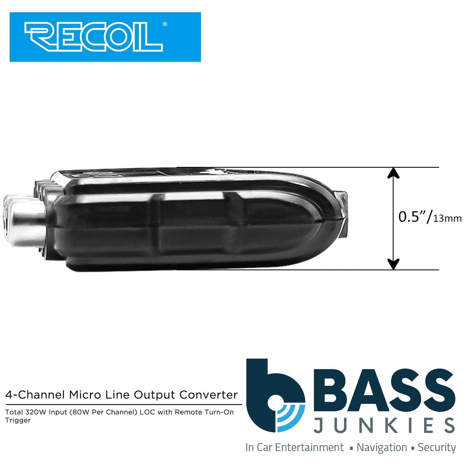 Recoil MLOC4 - Car Stereo High to Low 4 Channel Speaker to RCA Phono Convertor