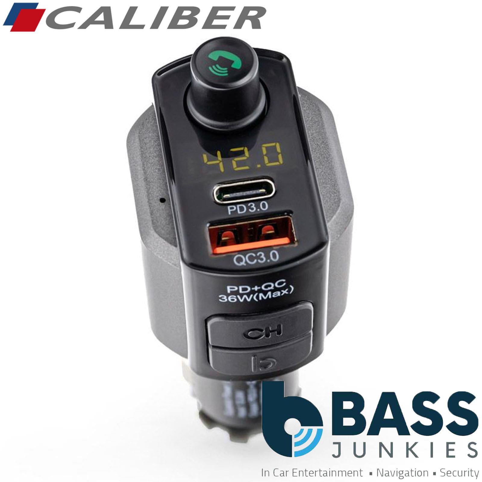 Caliber PMT567BT Bluetooth FM Transmitter with USB-C Fast Charging & Hands-Free Calling
