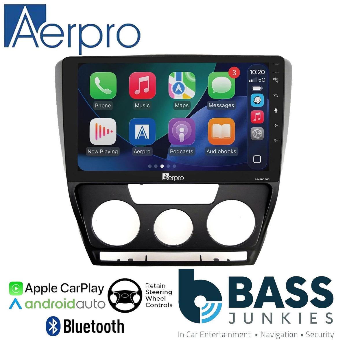 Aerpro 9" DAB CarPlay Android Car Stereo Kit For Skoda Octavia Black 2004-2014